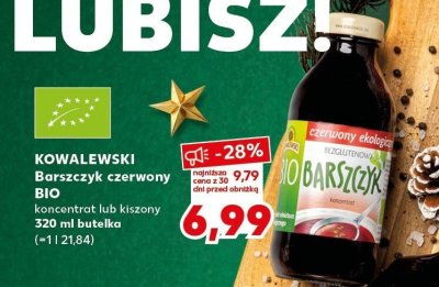 Barszcz czerwony KOWALEWSKI BIO koncentrat lub kiszony 320 ml butelka promocja w Kaufland