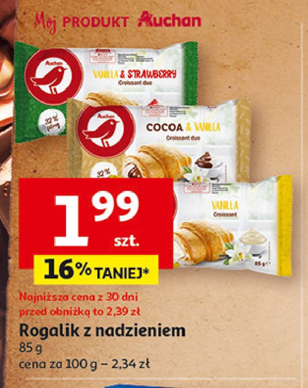Rogal z nadzieniem waniliowo - kakaowym Auchan promocja