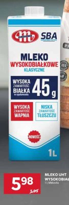 Mleko UHT wysokobiałkowe SBA 0,5% Mlekovita 1L promocja w Stokrotka