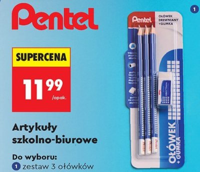 Zestaw 3 ołówków trójkątnych z gumką do ścierania promocja w Biedronka