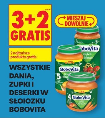 Wszystkie dania, zupki i deserki w słoiczku BoboVita 3+2 GRATIS promocja w Biedronka