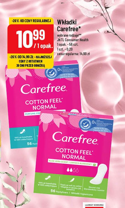 Wkładki higieniczne normal fresh scent Carefree plus promocja