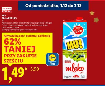 Mleko UHT 3,2% MU! promocja w Lidl