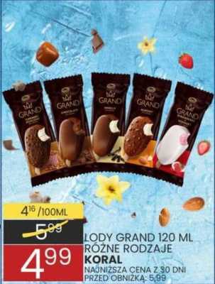 Lody Grand różne rodzaje Koral promocja w Wafelek