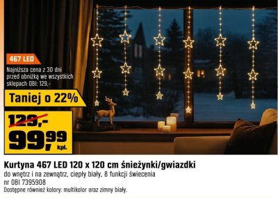 Kurtyna 467 LED 120 x 120 cm Śnieżynki/gwiazdki promocja w OBI