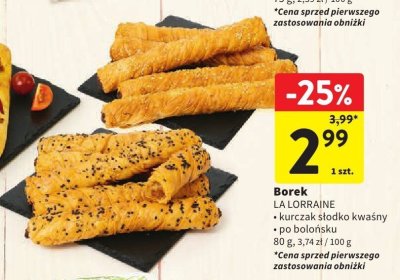 Borek LA LORRAINE kurczak słodko kwaśny po bolońsku promocja w Intermarche