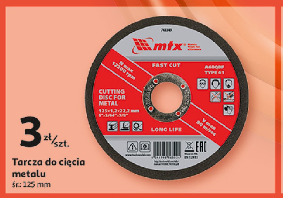 Tarcza do cięcia metalu 125 mm MTX promocja