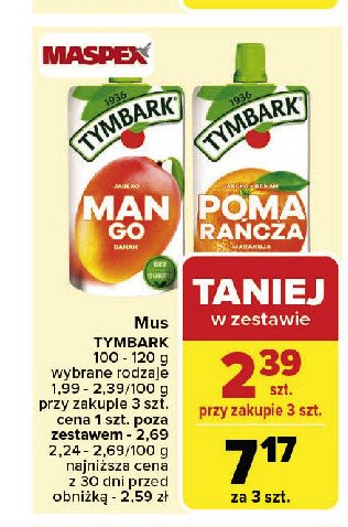 Mus pomara艅cza-marakuja-jab艂ko-banan Tymbark mus 100% owoc贸w promocja