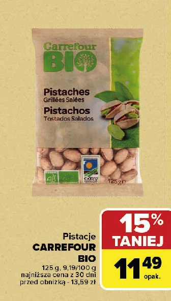 Pistacje prażone solone ekologiczne Carrefour bio promocja w Carrefour