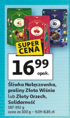 Herbata Śliwka Nałęczowska, praliny Złota Wiśnia lub Złoty Orzech, Solidarność 187-192 g promocja w Auchan
