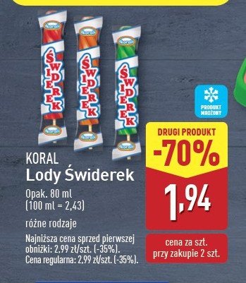 Lody waniliowe w polewie sorbetowej tropikalnej Koral świderek promocja w Aldi