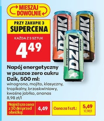 Napój energetyczny Dzik winogrono 500ml promocja w Biedronka