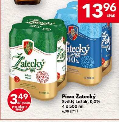 Piwo Żatecký Světlý Ležák 0,0% 4 x 500 ml 6,98 zł/1l promocja w LEWIATAN