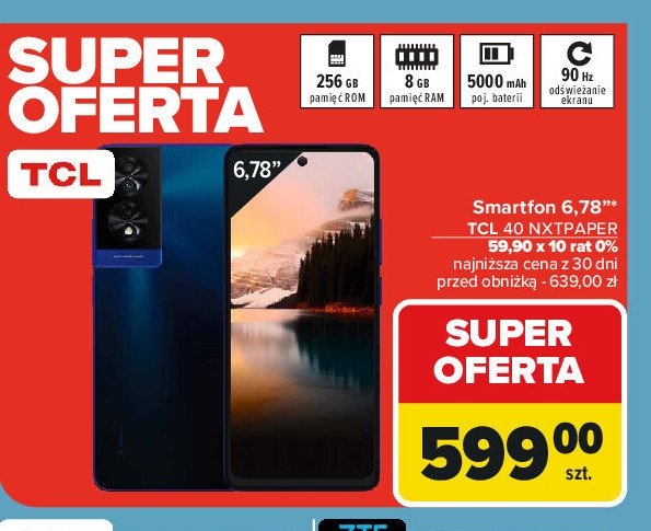 Smartfon 40 nxtpaper niebieski Tcl promocja w Carrefour