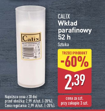 Wkład parafinowy do znicza 52 h Calix promocja w Aldi