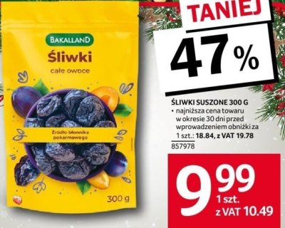 Śliwki suszone Bakalland 300 g promocja w Selgros