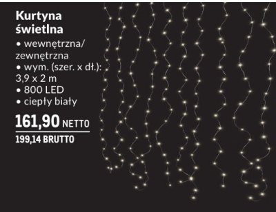 Kurtyna świetlna wewnętrzna/zewnętrzna wym. (szer. x dł.): 3,9 x 2 m, 800 LED, ciepły biały promocja w Makro