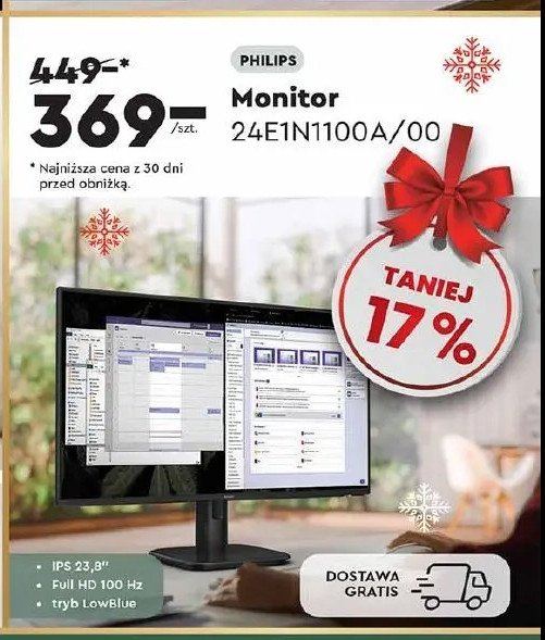 Monitor ips 23.8" fhd 24e1n1100a/00 Philips promocja w Biedronka