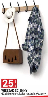 Wieszak ścienny 60x15x6,6 cm, kolor naturalny/czarny promocja w Merkury Market