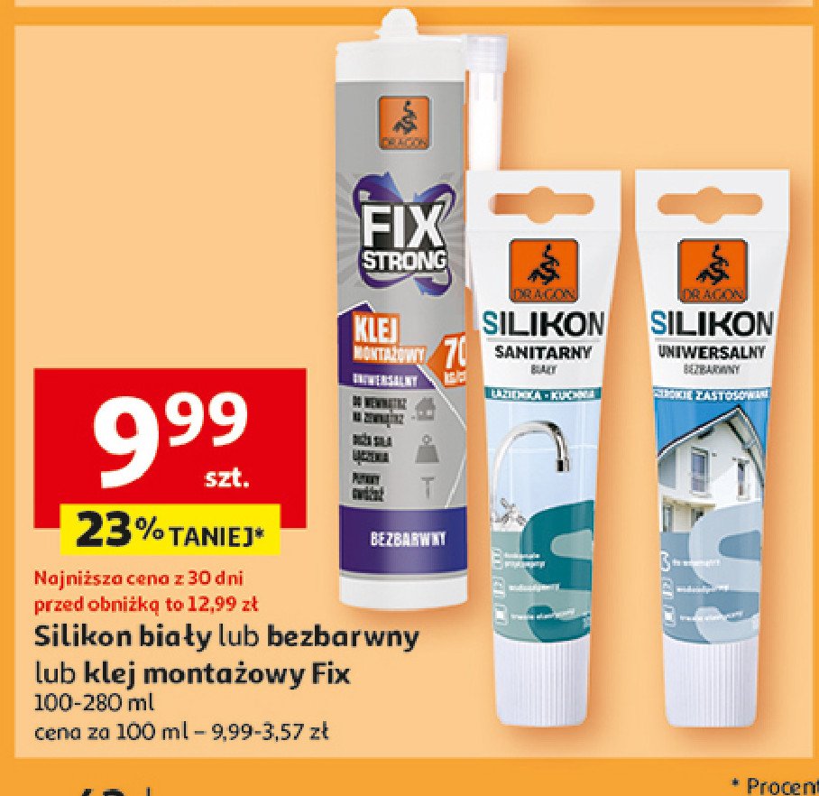 Silikon sanitarny biały Dragon chemia promocja w Auchan