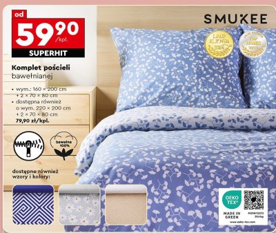 Komplet pościeli bawełnianej SMUKEE 140 x 200 cm + 2 x 70 x 80 cm promocja w Biedronka