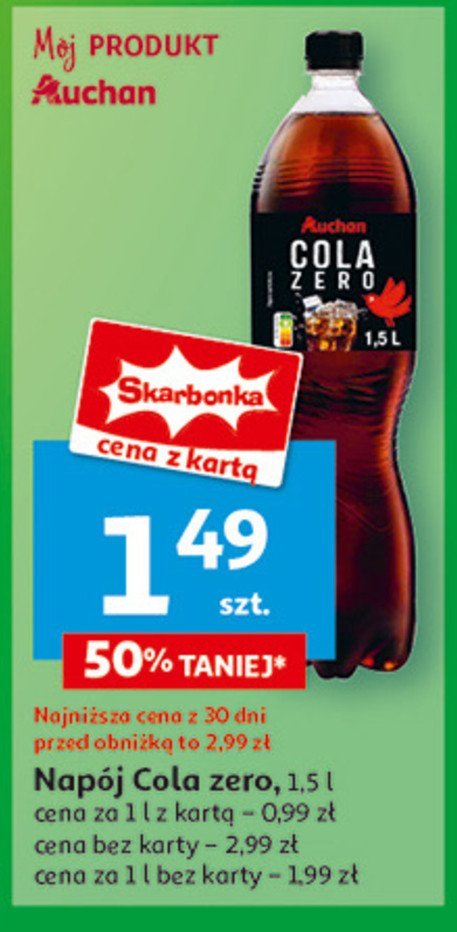 Napój cola zero Auchan różnorodne (logo czerwone) promocja w Auchan