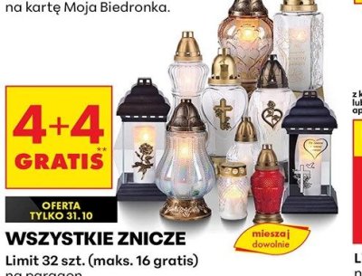 Wszystkie znicze 4+4 gratis promocja w Biedronka