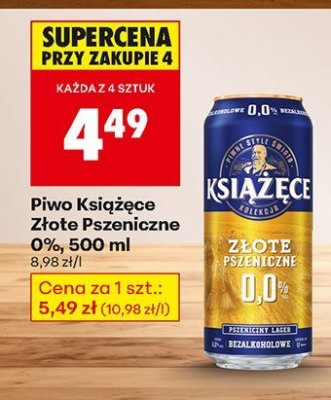 Piwo Książęce Złote Pszeniczne 0%, 500 ml promocja w Biedronka