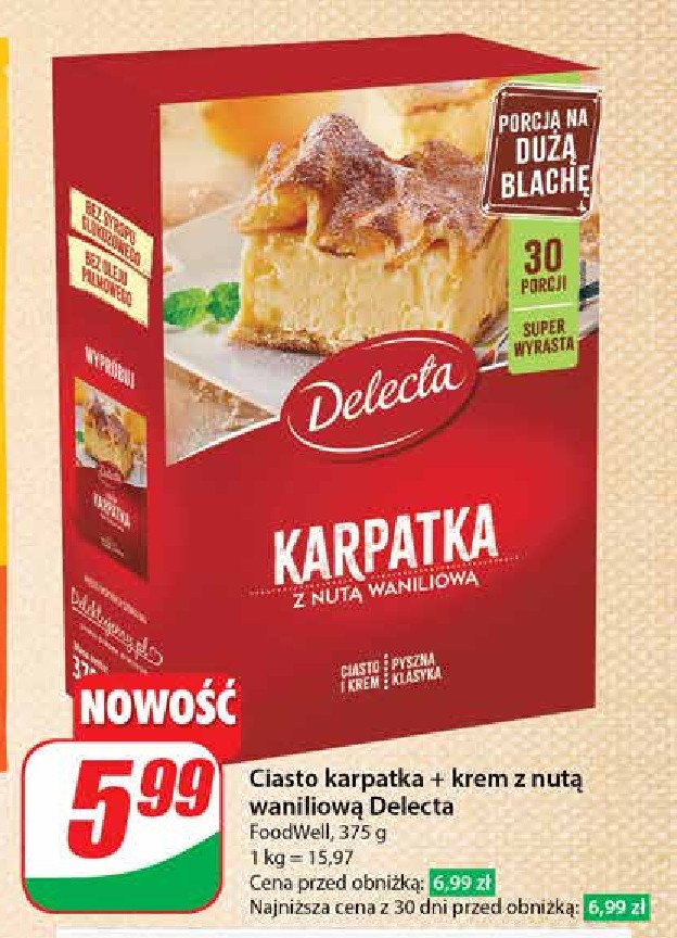 Ciasto karpatka z nutą waniliową Delecta promocja