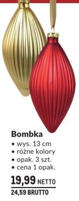 Bombka dekoracja świąteczna wys. 13 cm różne kolory opak. 3 szt. cena 1 opak. promocja w Makro