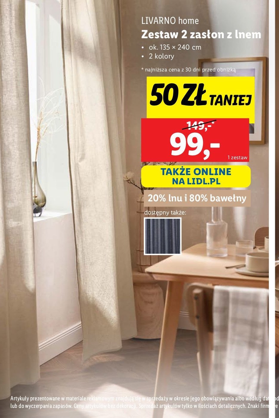 Zasłony z lnem 135 x 240 cm LIVARNO HOME promocja w Lidl