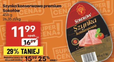 Szynka konserwowa premium Sokołów promocja w Delikatesy Centrum
