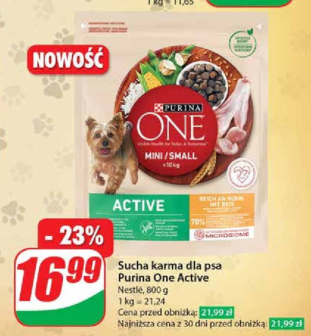 Karma dla psa active mini kurczak i ryż Purina one promocja