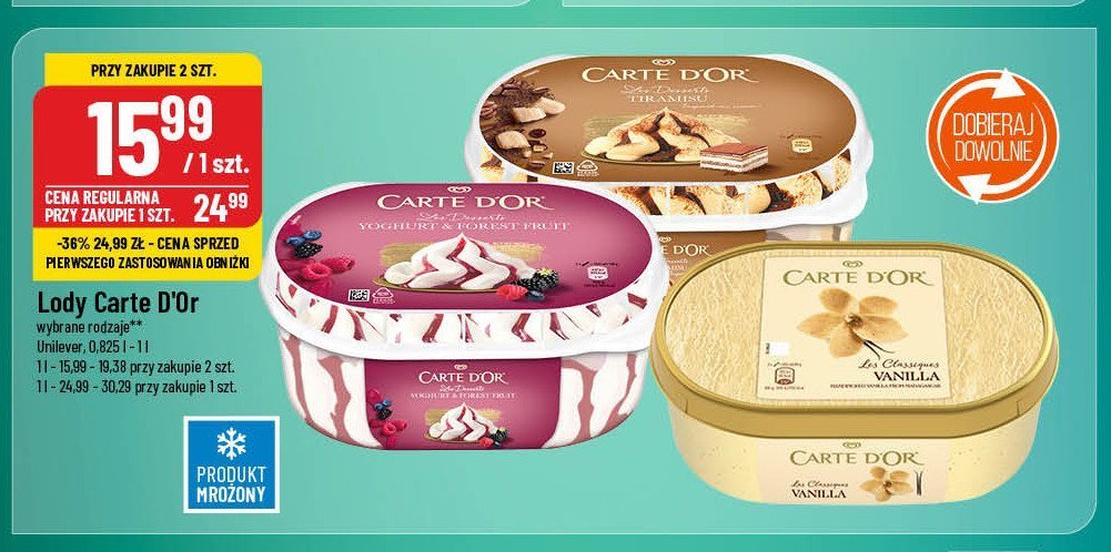 Lody yoghurt & forest fruit Algida carte d'or promocja