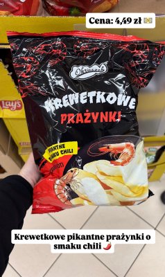 Prażynki krewetkowe pikantne o smaku chili  promocja w Dino