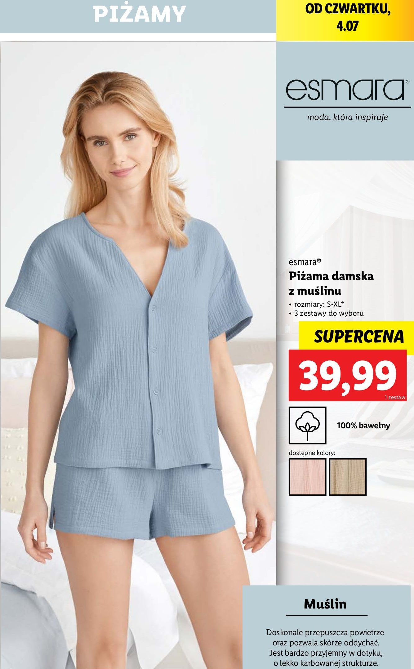 Piżama damska muślinowa s-xl Esmara promocja