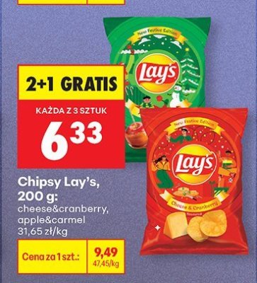 Chipsy Lay's 200 g apple&carmel 2+1 GRATIS promocja w Biedronka