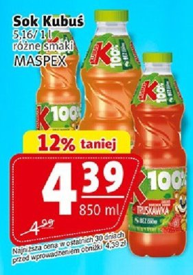 Sok Kubuś różne smaki MASPEX promocja w Prim Market