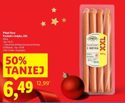 Parówki z indyka XXL Pikok Pure promocja w Lidl