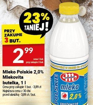 Mleko Polskie 2,0% Mlekovita butelka, 1 l promocja w Twój Market