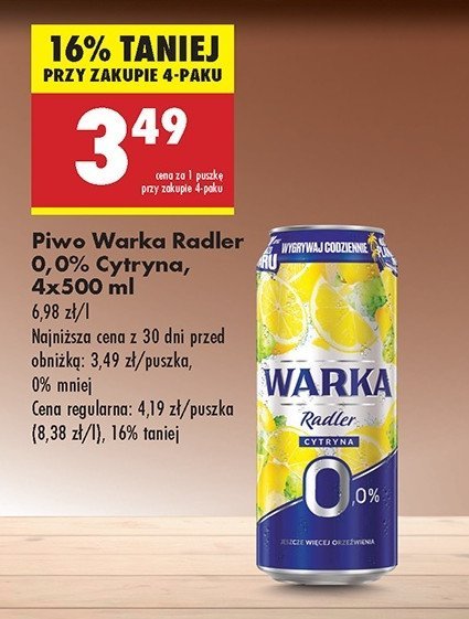 Piwo Warka Radler Lemon promocja