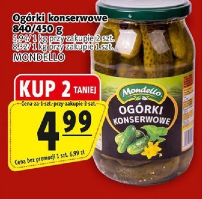 Ogórki konserwowe Mondello różne rodzaje promocja w Prim Market