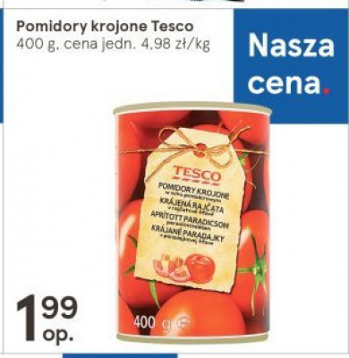 Pomidory w puszce krojone Tesco mw promocja