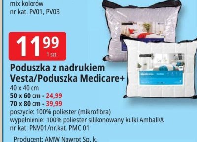 Poduszka z nadrukiem Vesta/Poduszka Medicare+ promocja w Leclerc