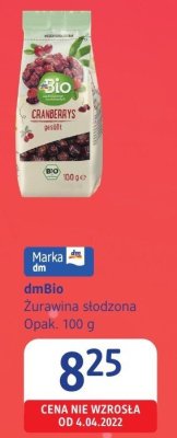 DmBio Żurawina słodzona Opak. 100 g promocja w Drogerie DM