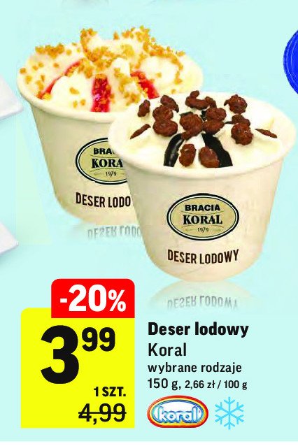 Deser lodowy śmietankowy z sosem czekoladowym i płatkami kukurydzianymi w mlecznej czekoladzie Bracia koral lody jak dawniej promocja