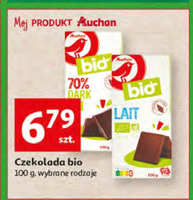 Czekolada gorzka 70 % Auchan bio promocja