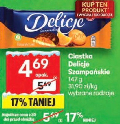 Ciastka Delicje Szampańskie wybrane rodzaje promocja w Delikatesy Centrum