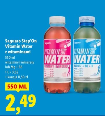 Woda Saguaro Step'On Vitamin Water z witaminami malina lub cytryna promocja w Lidl