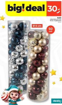 Bombki różne kolory, śr. 6 cm, 50 szt. w opakowaniu promocja w Dealz